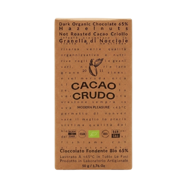 Cioccolato Fondente Bio 65% Granella di Nocciole 50g - Cacao Crudo