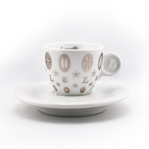Tasses à café Lucaffé décor argent avec soucoupe – Lot de 6