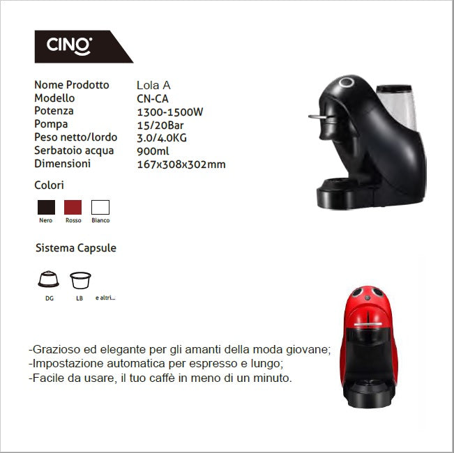 Macchina a capsule LOLA-A Compatibile Dolce Gusto